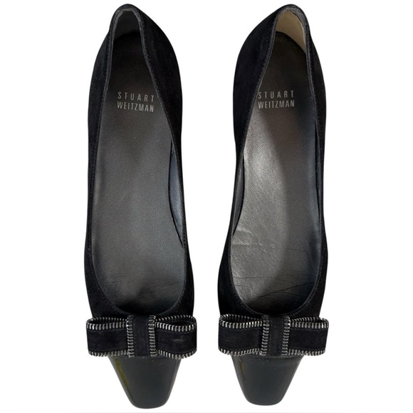 Stuart Weitzman Flats Black Suede Bow Slip On Square Toe size 6.5 - Picture 1 of 12